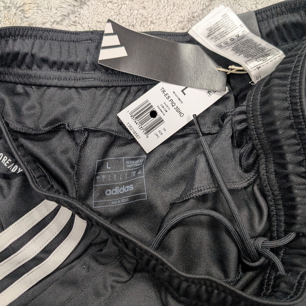Adidas Shorts Mens L Black White Train Essentials Pique 3 Stripes Training - Picture 3 of 8